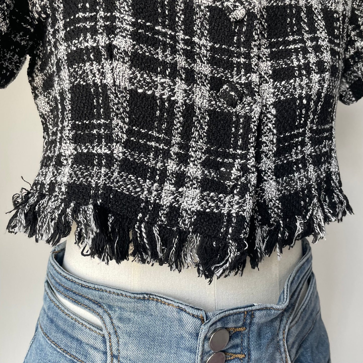 經典黑白格Tweed top