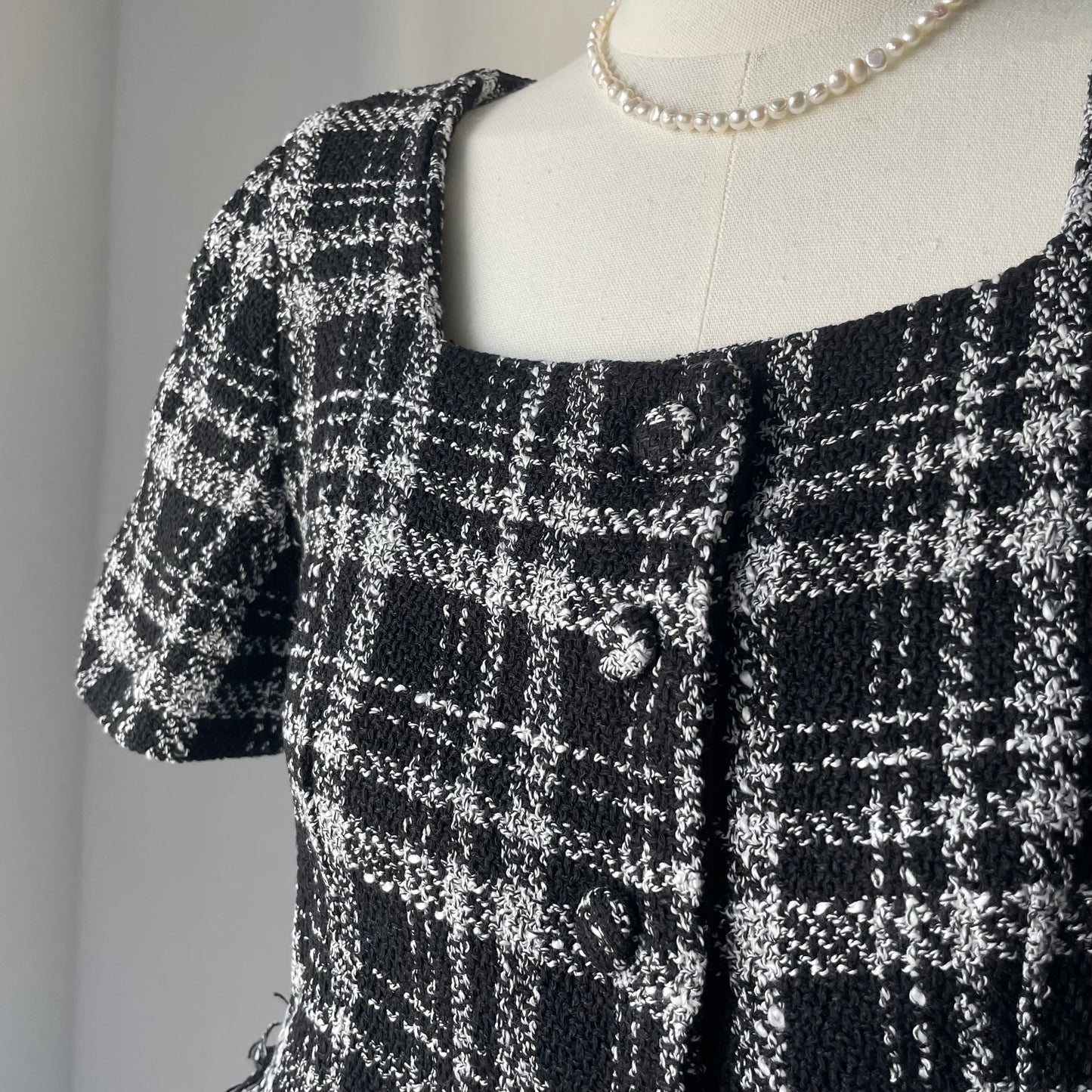 經典黑白格Tweed top