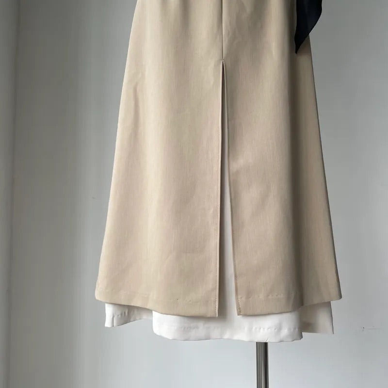 Double Layer Split Midi Skirt (2colors)
