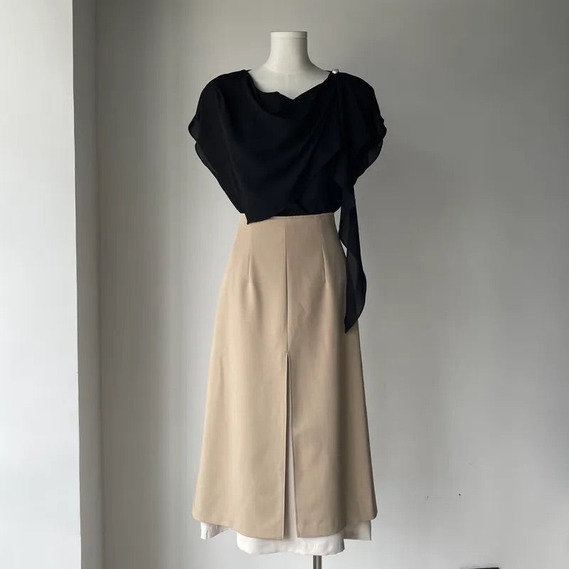 Double Layer Split Midi Skirt (2colors)
