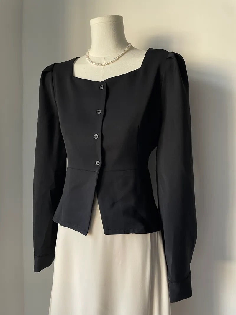 Heart Collar Slim-fIt Blouse (2colors)