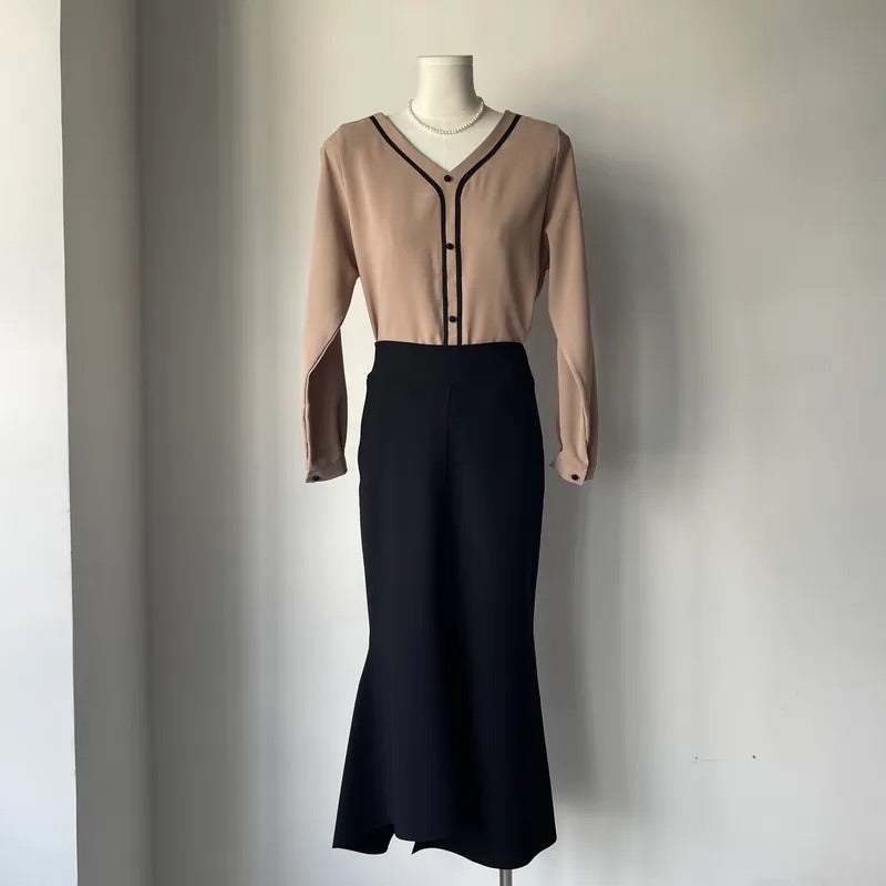 Unbalanced Fishtail Split Midi Skirt (2colors)