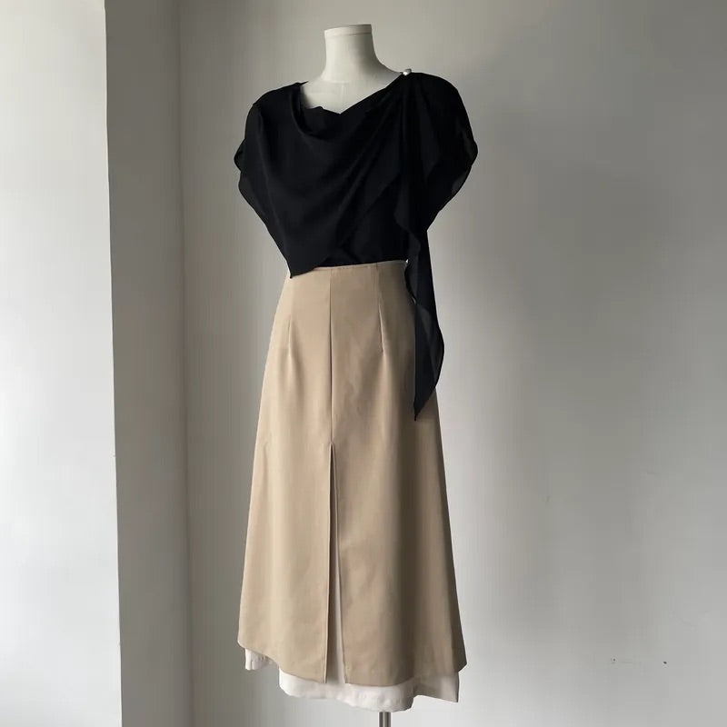 Double Layer Split Midi Skirt (2colors)
