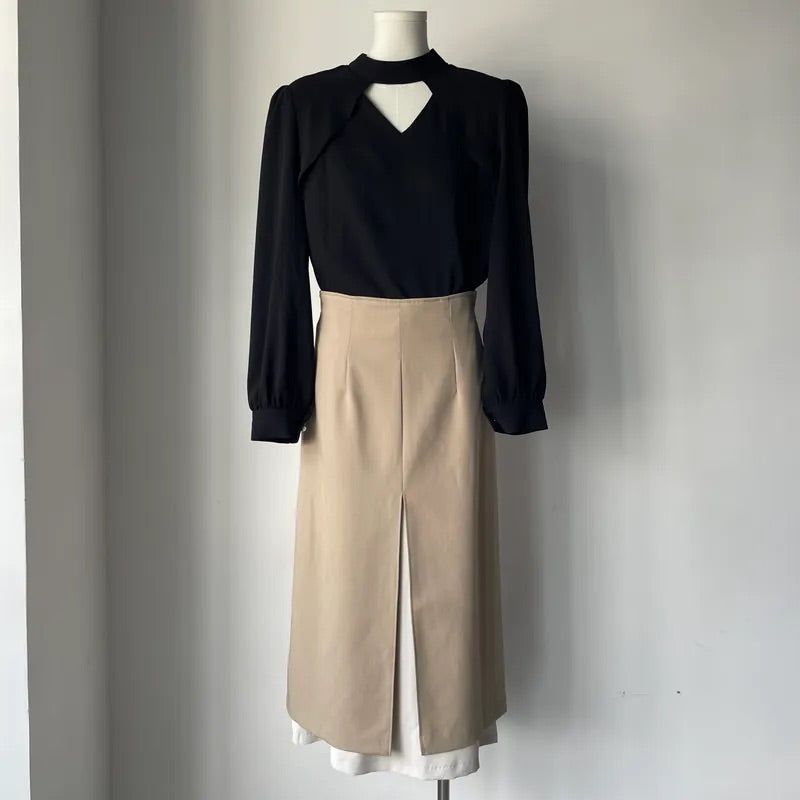 Double Layer Split Midi Skirt (2colors)
