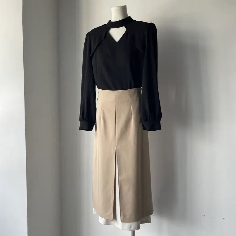 Double Layer Split Midi Skirt (2colors)