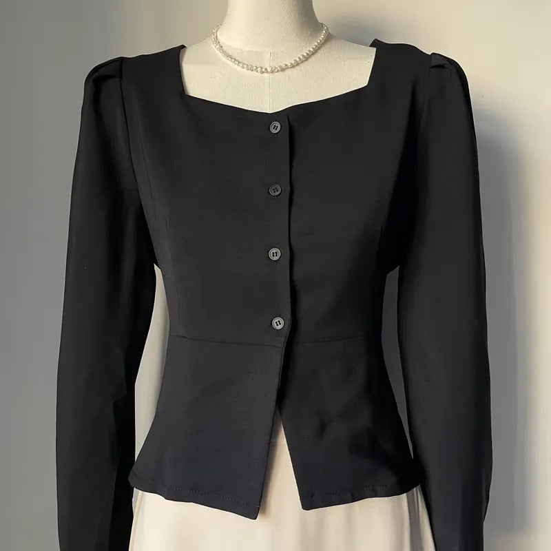 Heart Collar Slim-fIt Blouse (2colors)