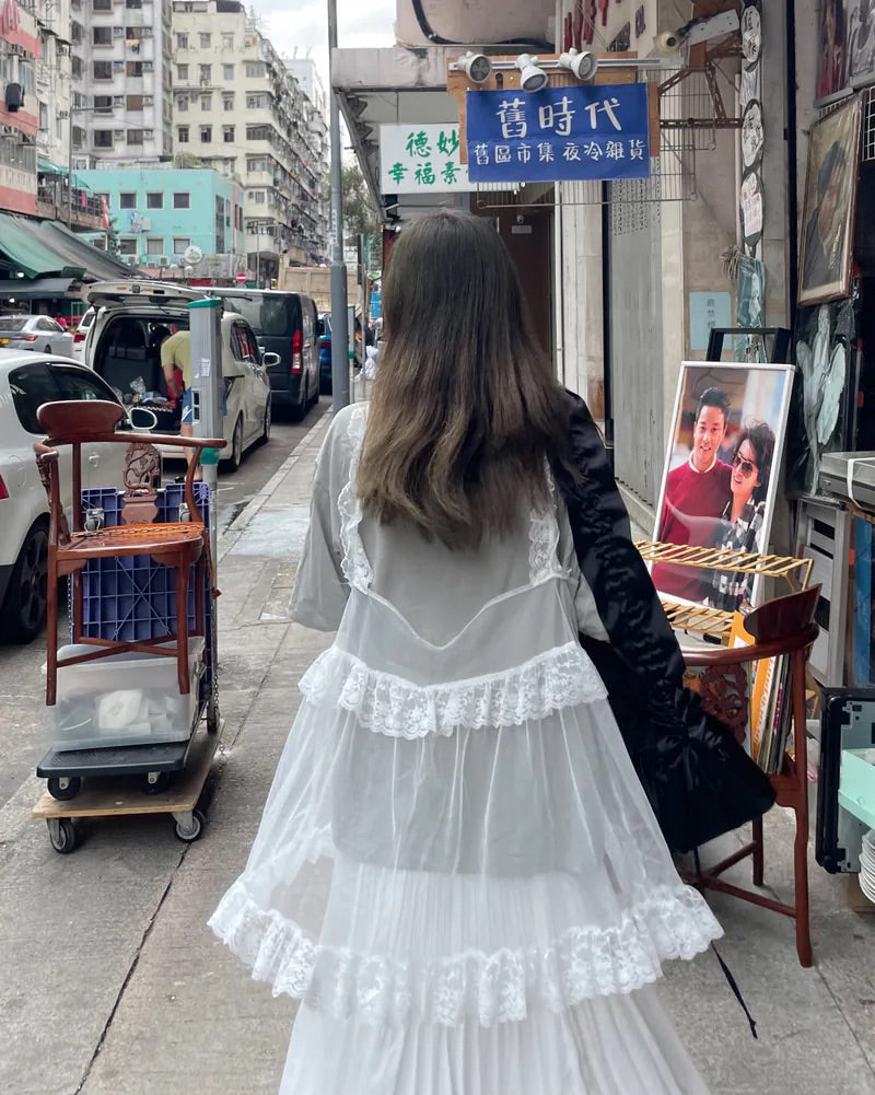 Layered蕾絲質感蛋糕吊帶OPS