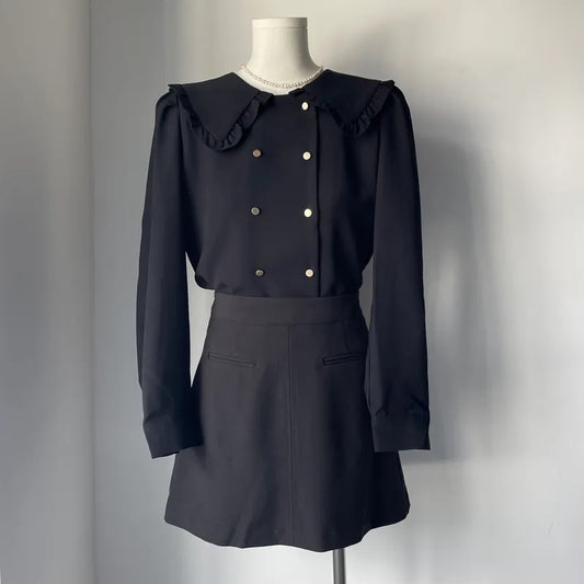 Double-Breasted Wide Lapels Blouse (2colors)