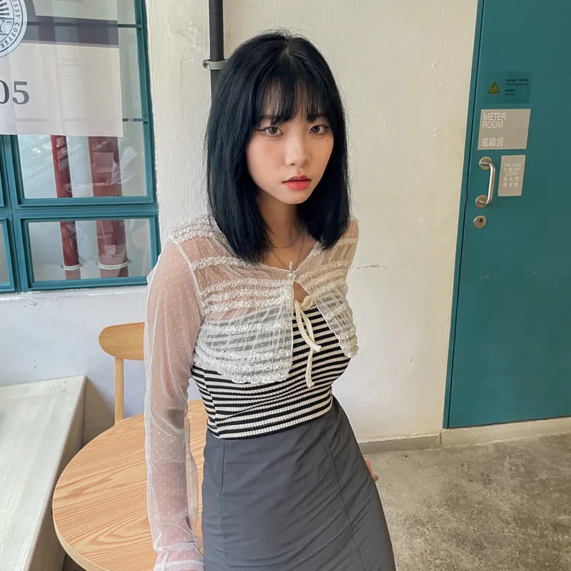 蕾絲透膚忌廉小外套