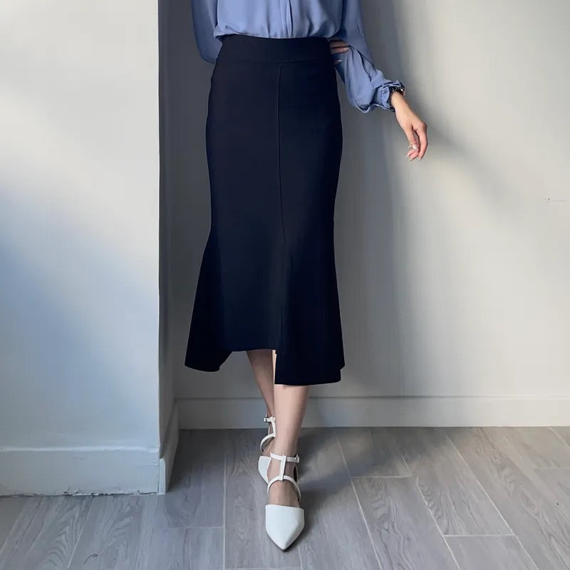 Unbalanced Fishtail Split Midi Skirt (2colors)