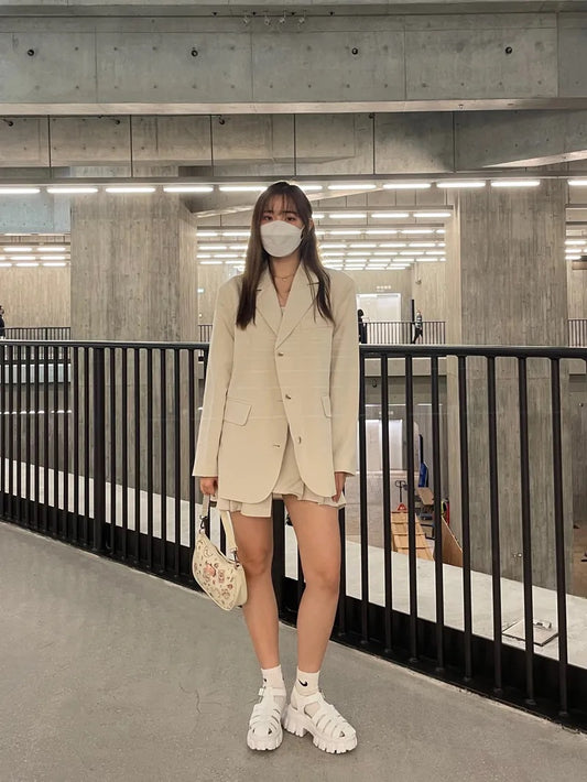 【可分開單購】西裝中長外套 X 西裝不規則百褶裙
