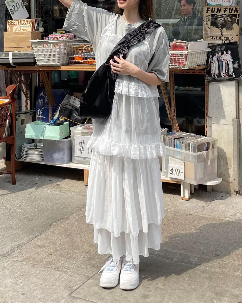 Layered蕾絲質感蛋糕吊帶OPS