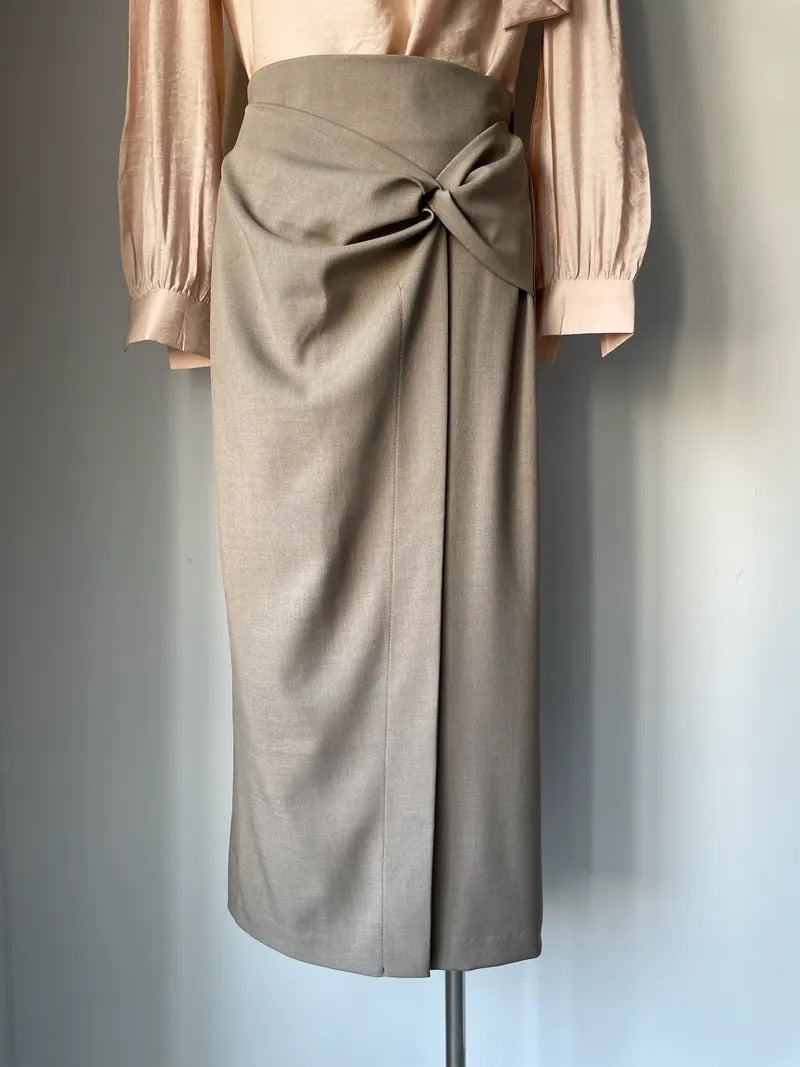 Twist-Front Split Midi Skirt