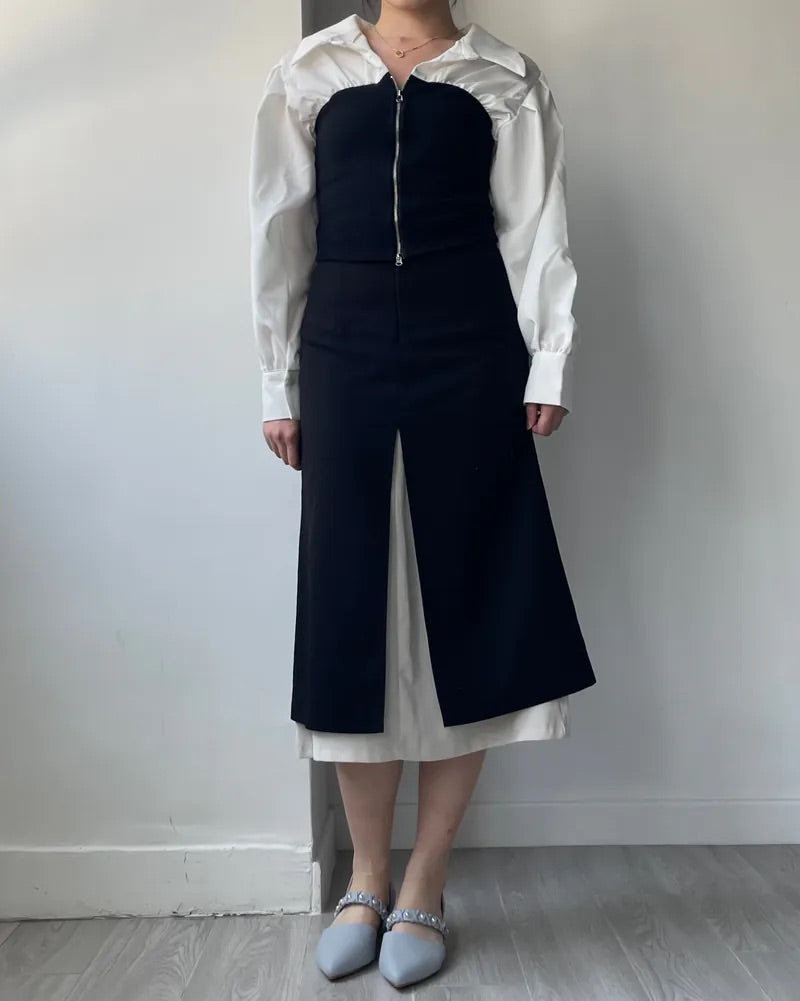 V-Neck Zip-up Long Sleeve Top (2colors)