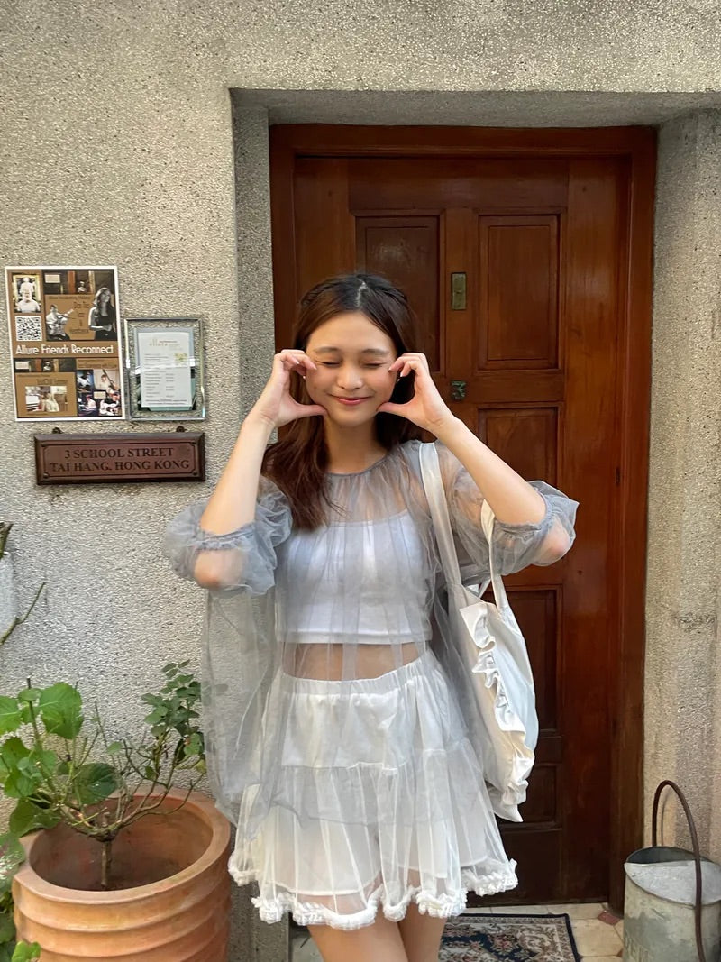 芭蕾舞風蕾絲邊薄紗短裙｜兩色