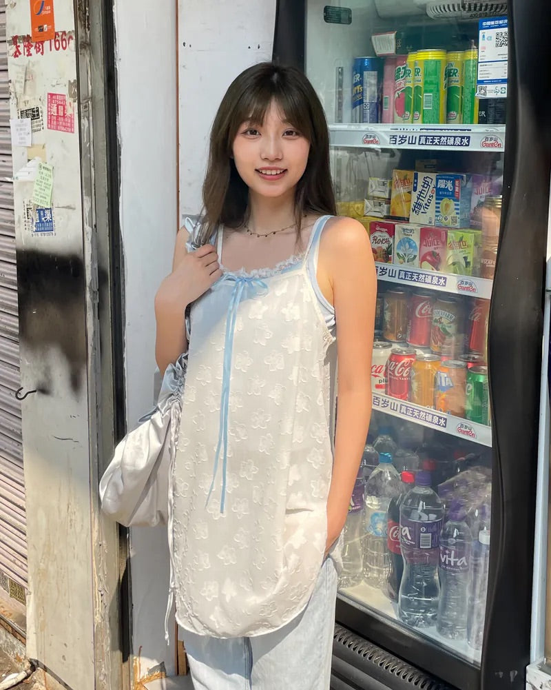 花花壓紋質感疊穿吊帶背心