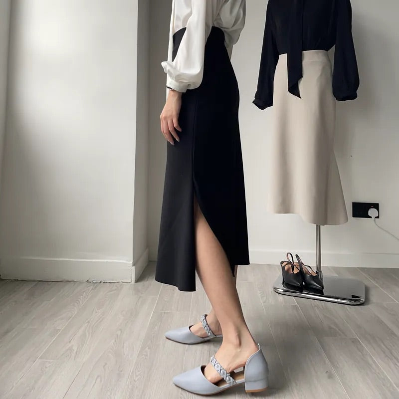 Unbalanced Fishtail Split Midi Skirt (2colors)