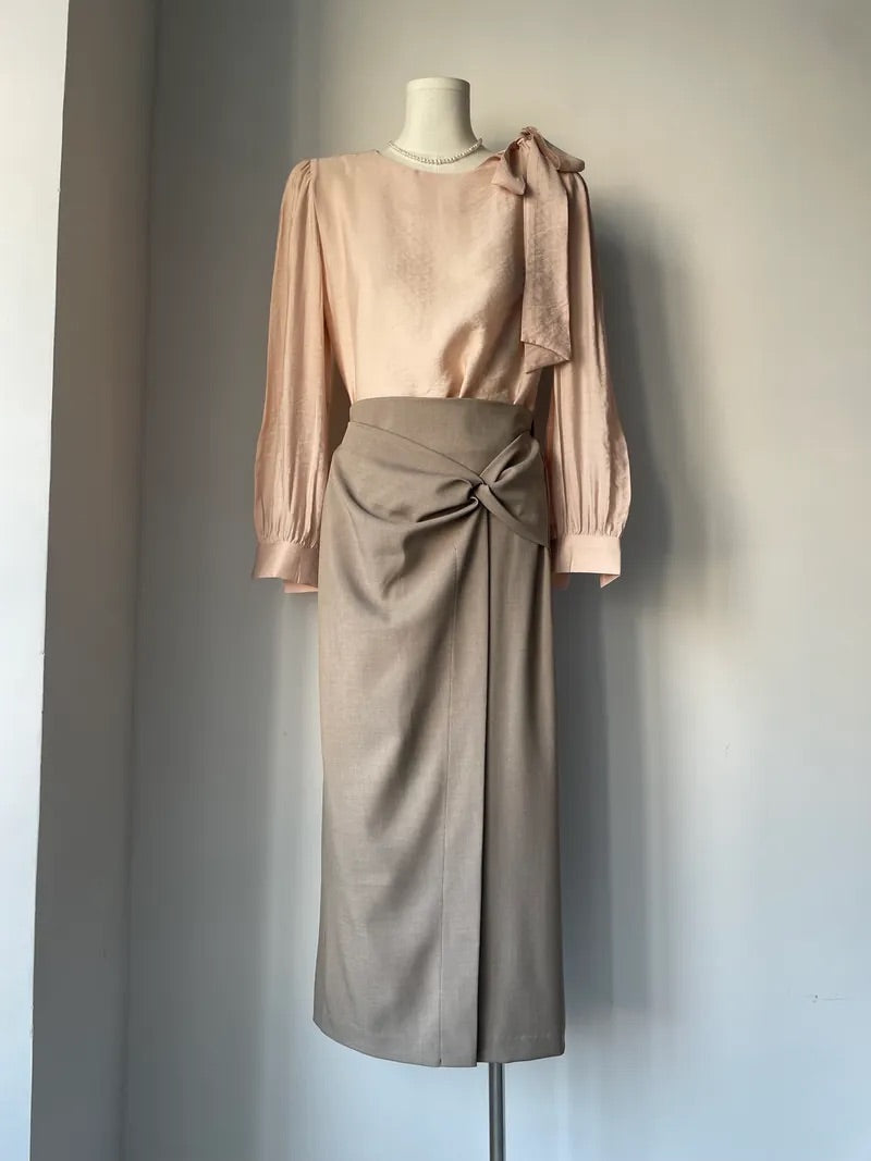 Twist-Front Split Midi Skirt