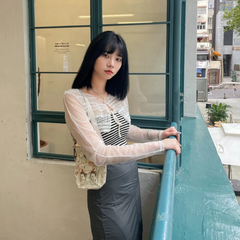 蕾絲透膚忌廉小外套