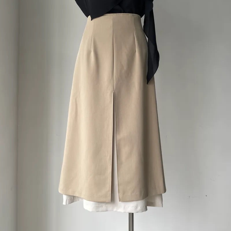 Double Layer Split Midi Skirt (2colors)