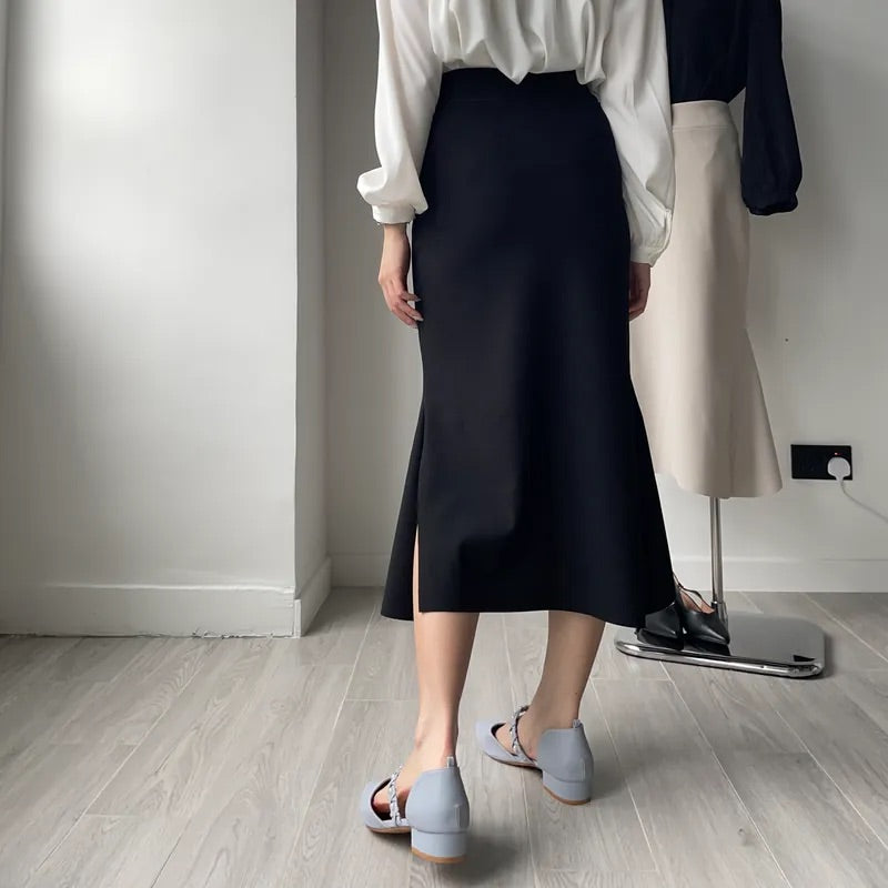 Unbalanced Fishtail Split Midi Skirt (2colors)