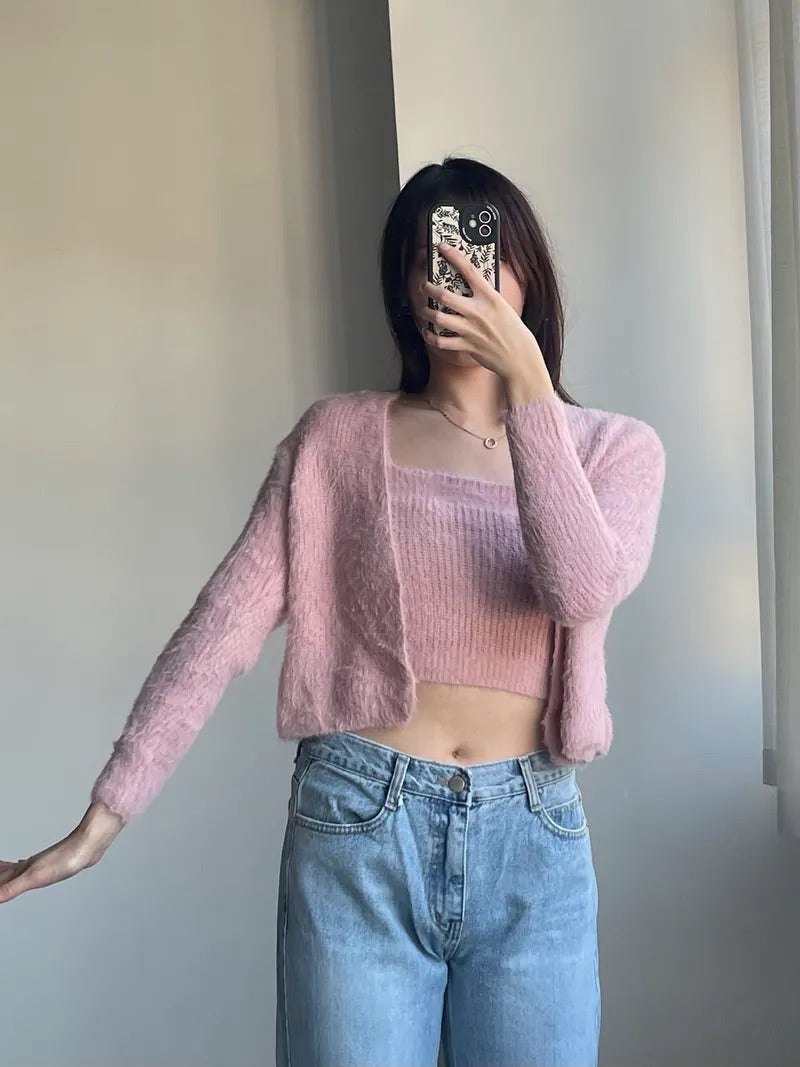 Knit Cadigan Top Set｜四色