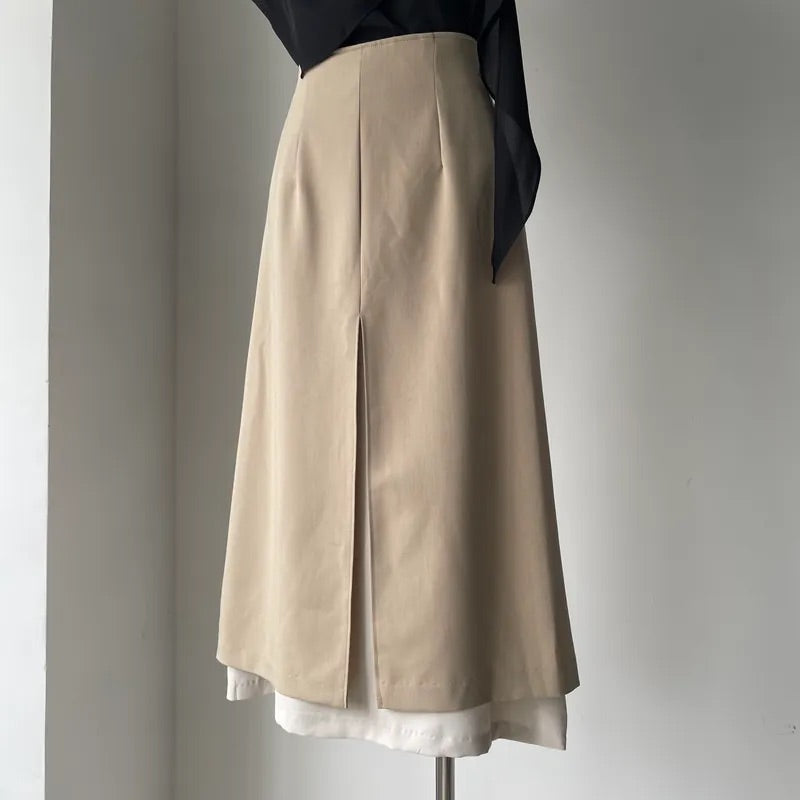 Double Layer Split Midi Skirt (2colors)