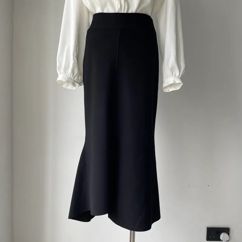 Unbalanced Fishtail Split Midi Skirt (2colors)