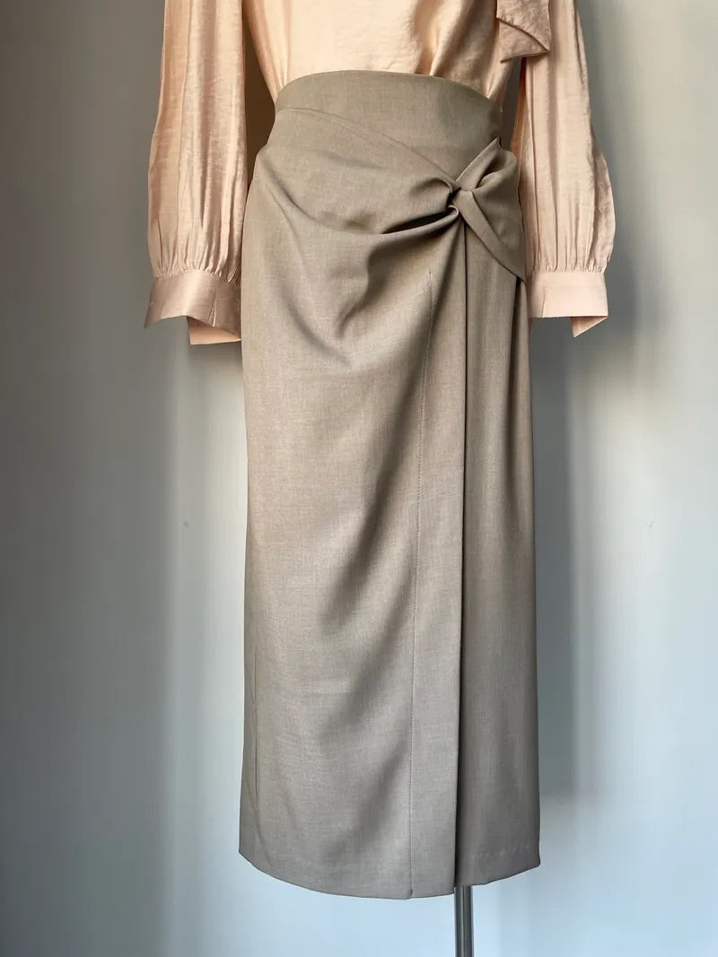 Twist-Front Split Midi Skirt