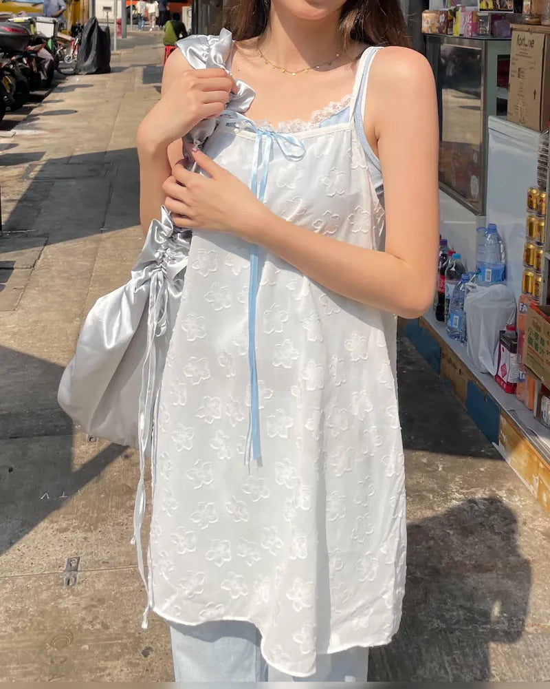 花花壓紋質感疊穿吊帶背心