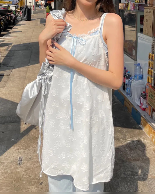 花花壓紋質感疊穿吊帶背心