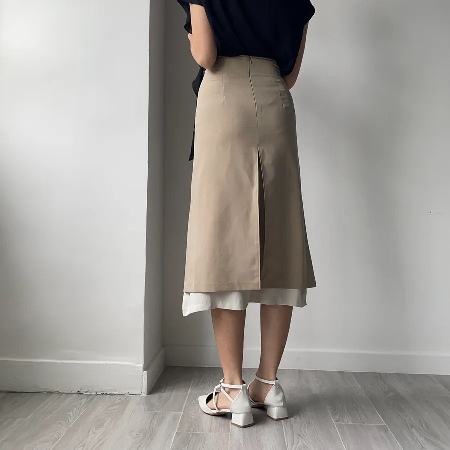 Double Layer Split Midi Skirt (2colors)