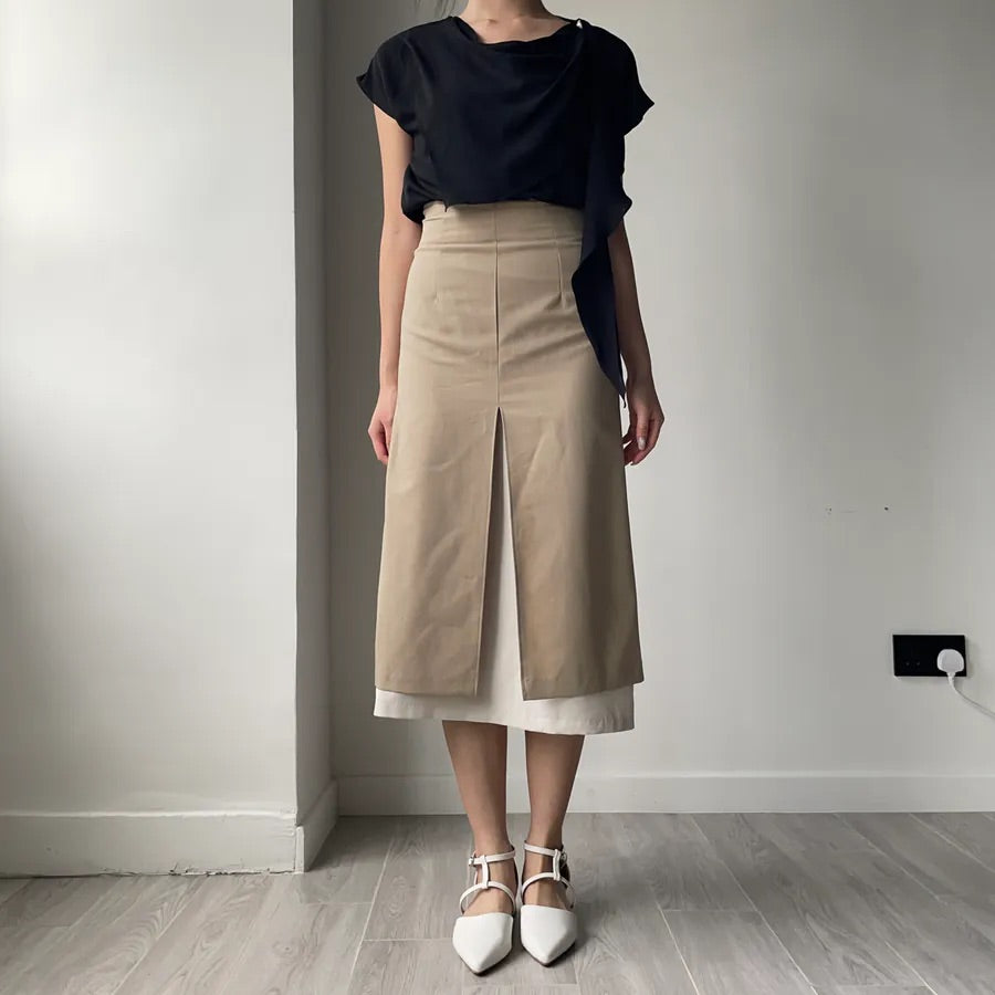 Double Layer Split Midi Skirt (2colors)