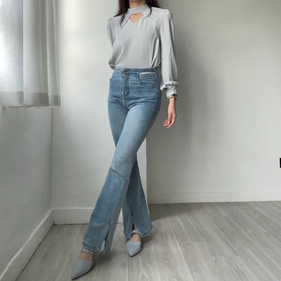 Heart Hollow Out Blouse (2colors)