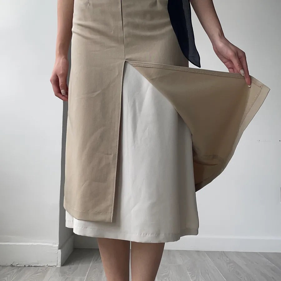 Double Layer Split Midi Skirt (2colors)