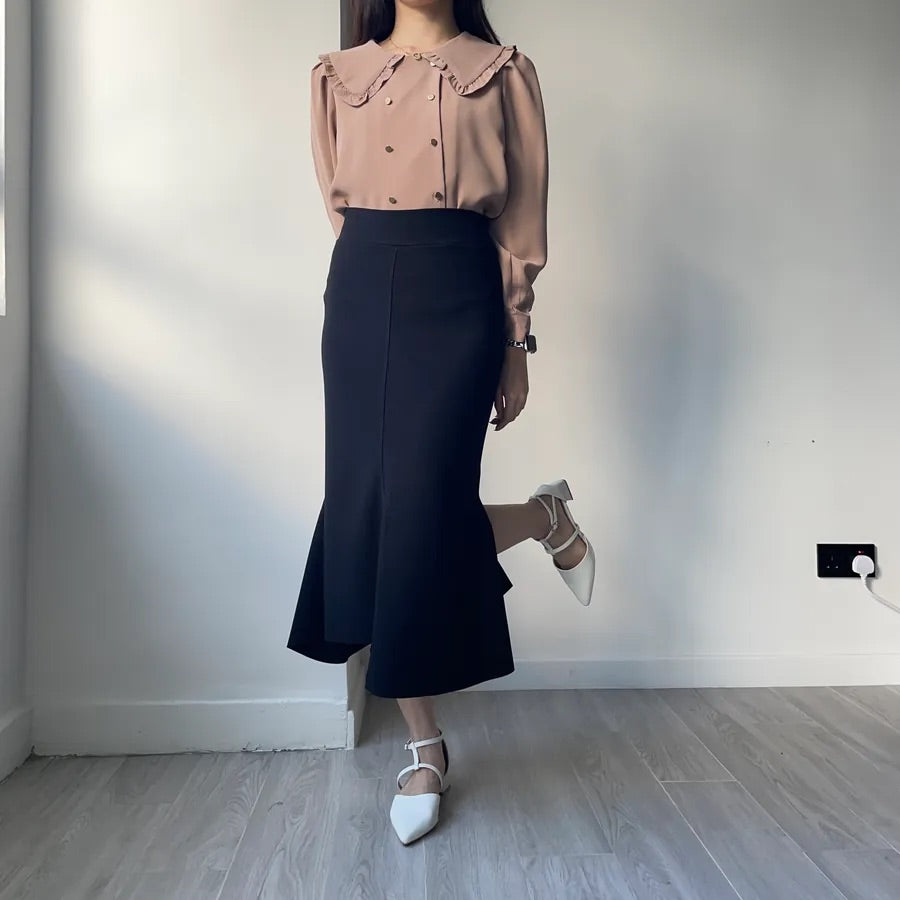 Unbalanced Fishtail Split Midi Skirt (2colors)