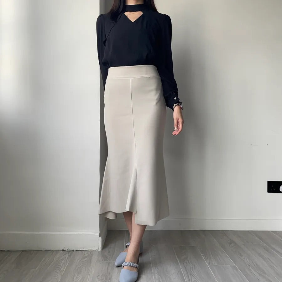 Unbalanced Fishtail Split Midi Skirt (2colors)