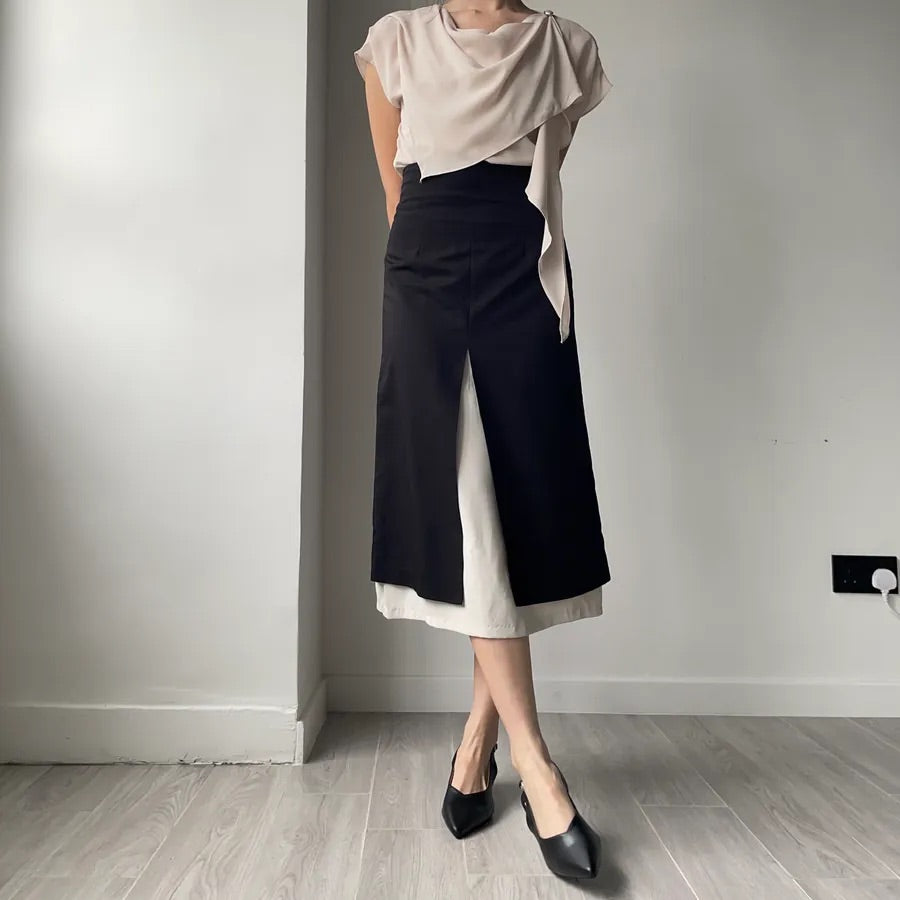 Double Layer Split Midi Skirt (2colors)