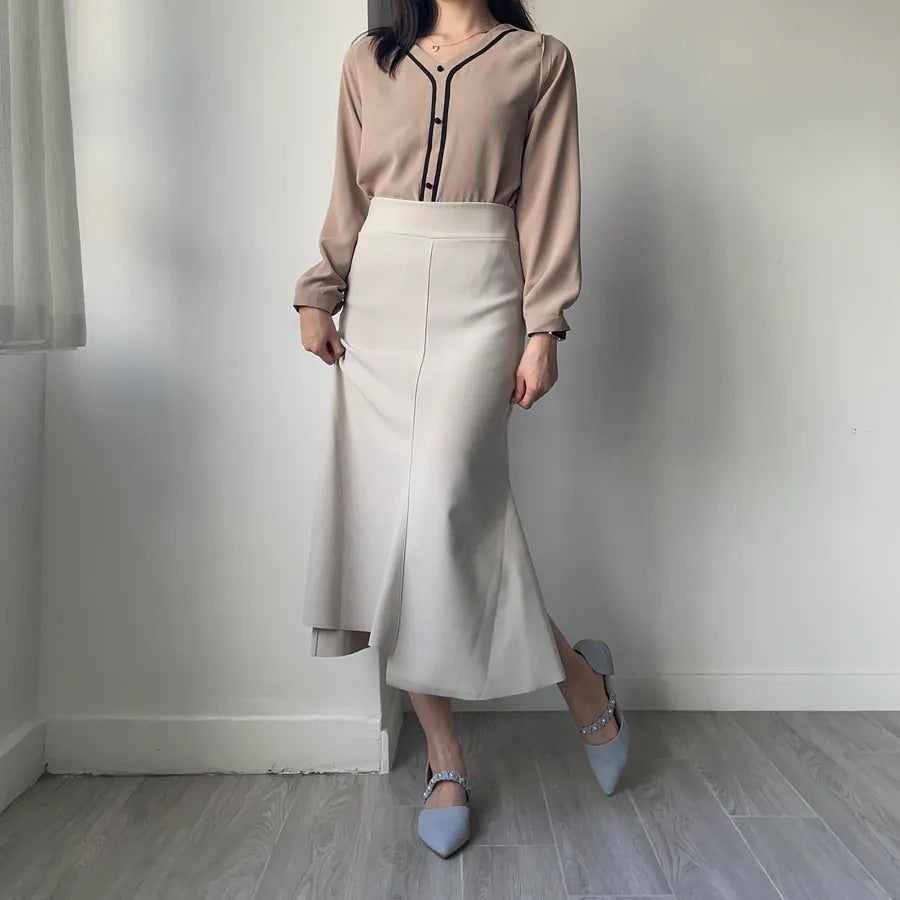 Unbalanced Fishtail Split Midi Skirt (2colors)