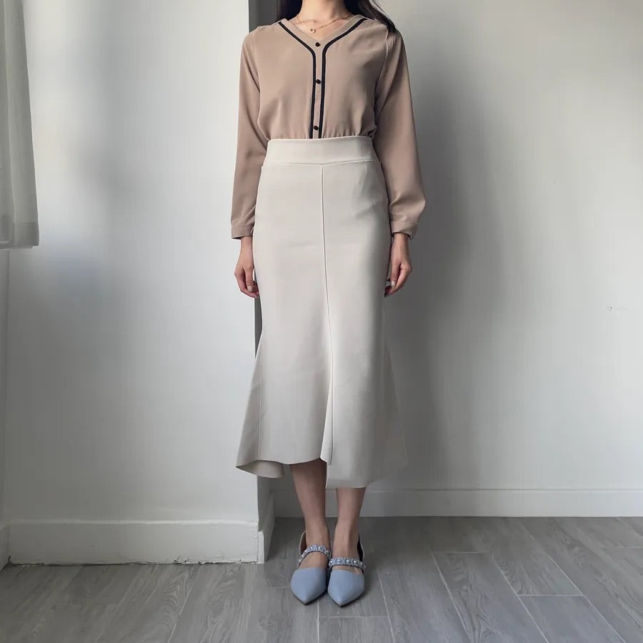 Unbalanced Fishtail Split Midi Skirt (2colors)