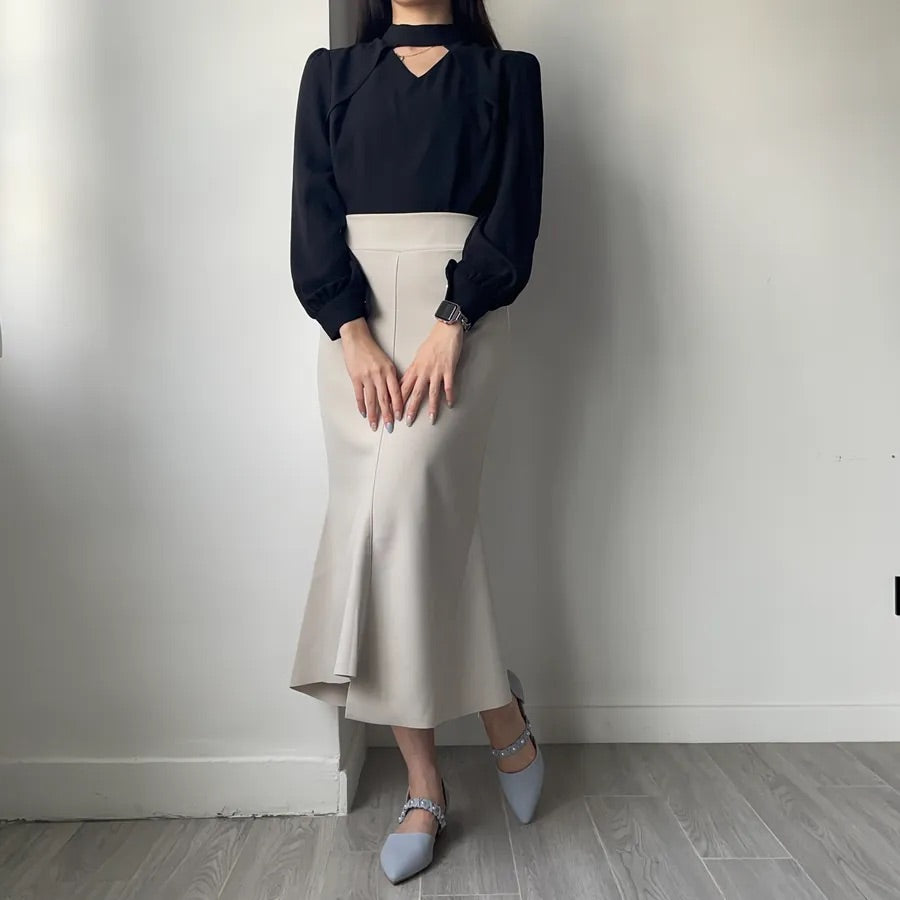 Unbalanced Fishtail Split Midi Skirt (2colors)