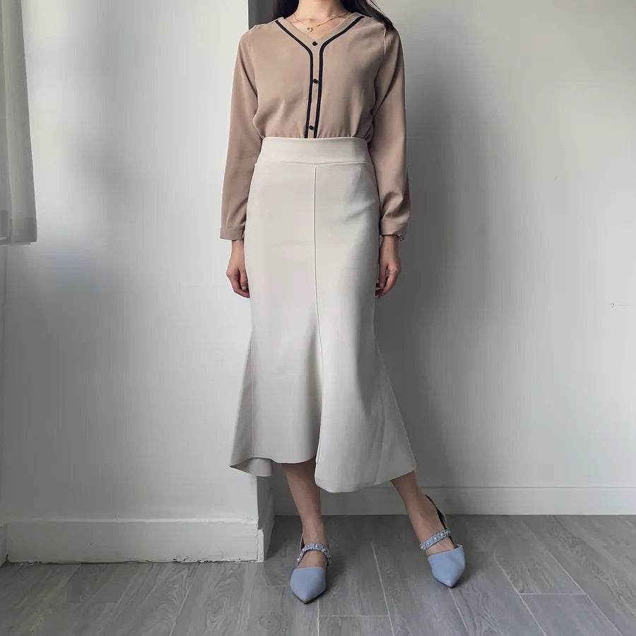Unbalanced Fishtail Split Midi Skirt (2colors)