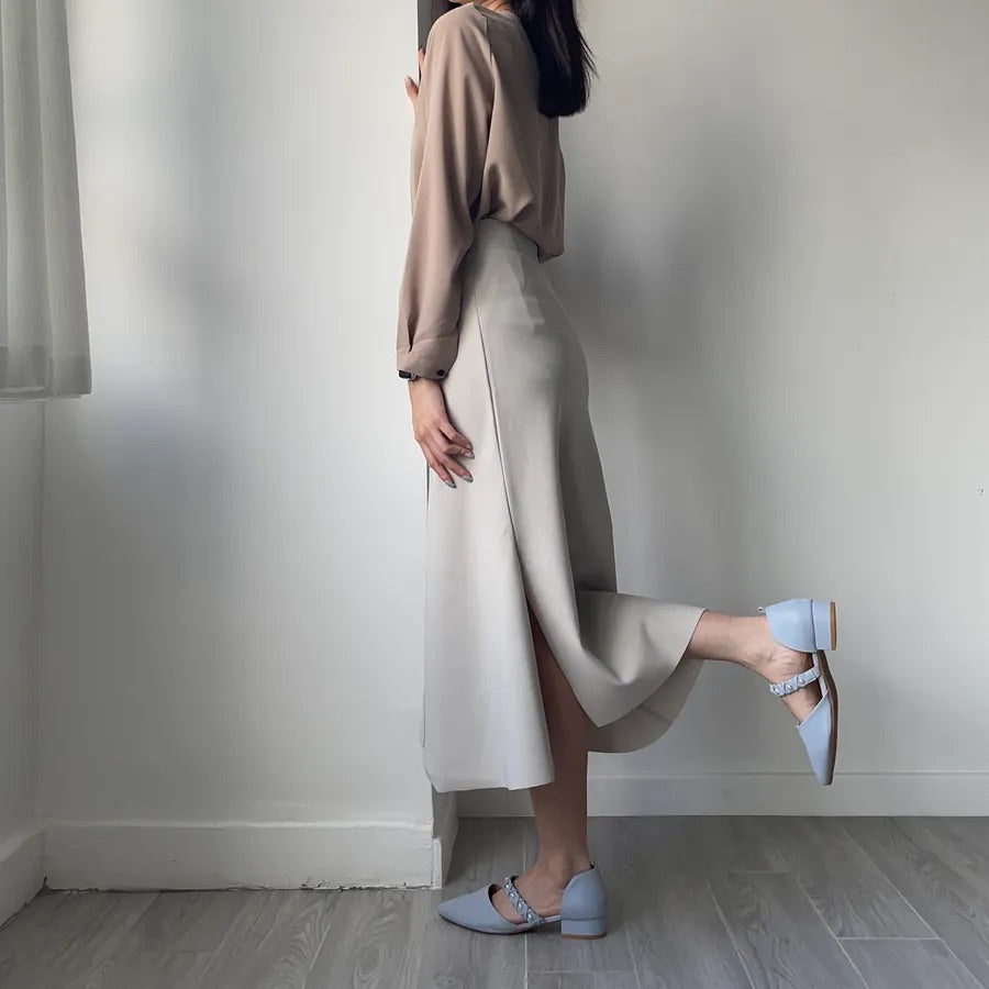 Unbalanced Fishtail Split Midi Skirt (2colors)