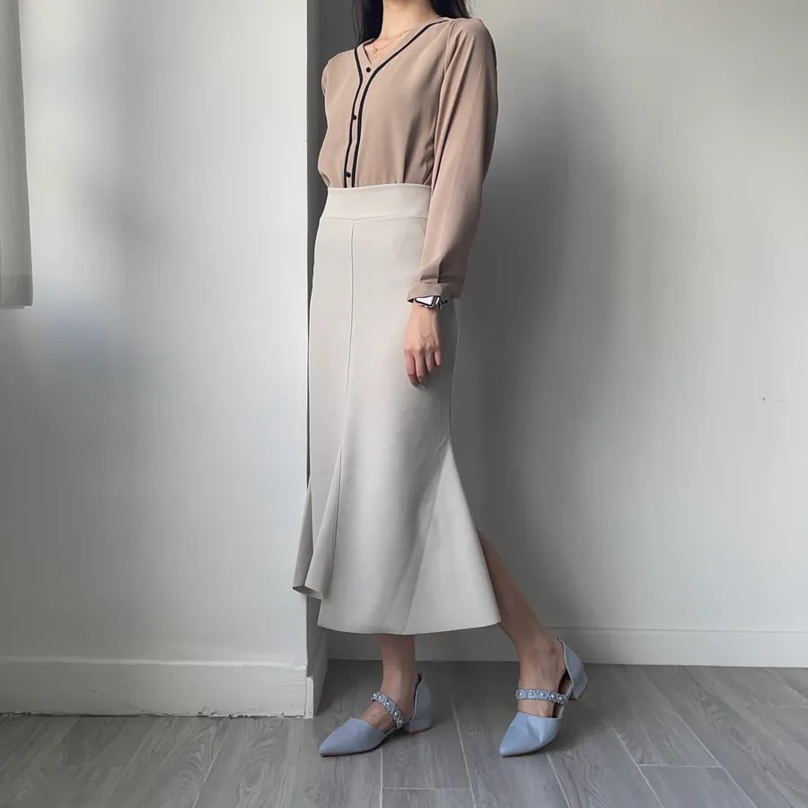 Unbalanced Fishtail Split Midi Skirt (2colors)
