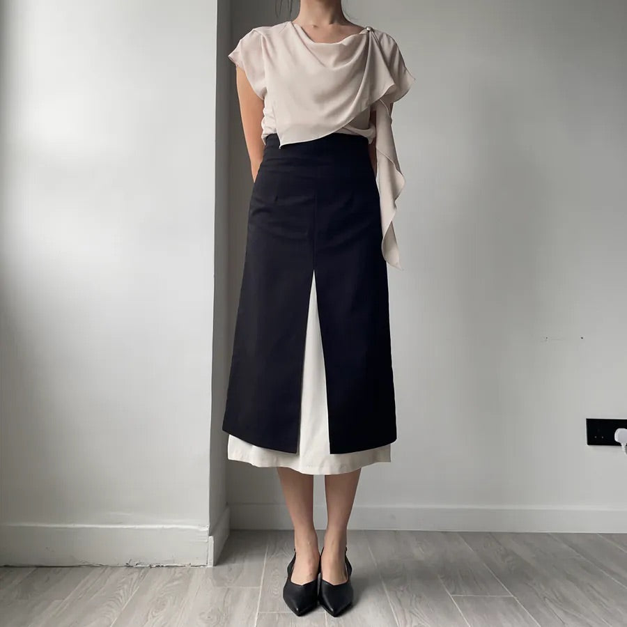 Double Layer Split Midi Skirt (2colors)