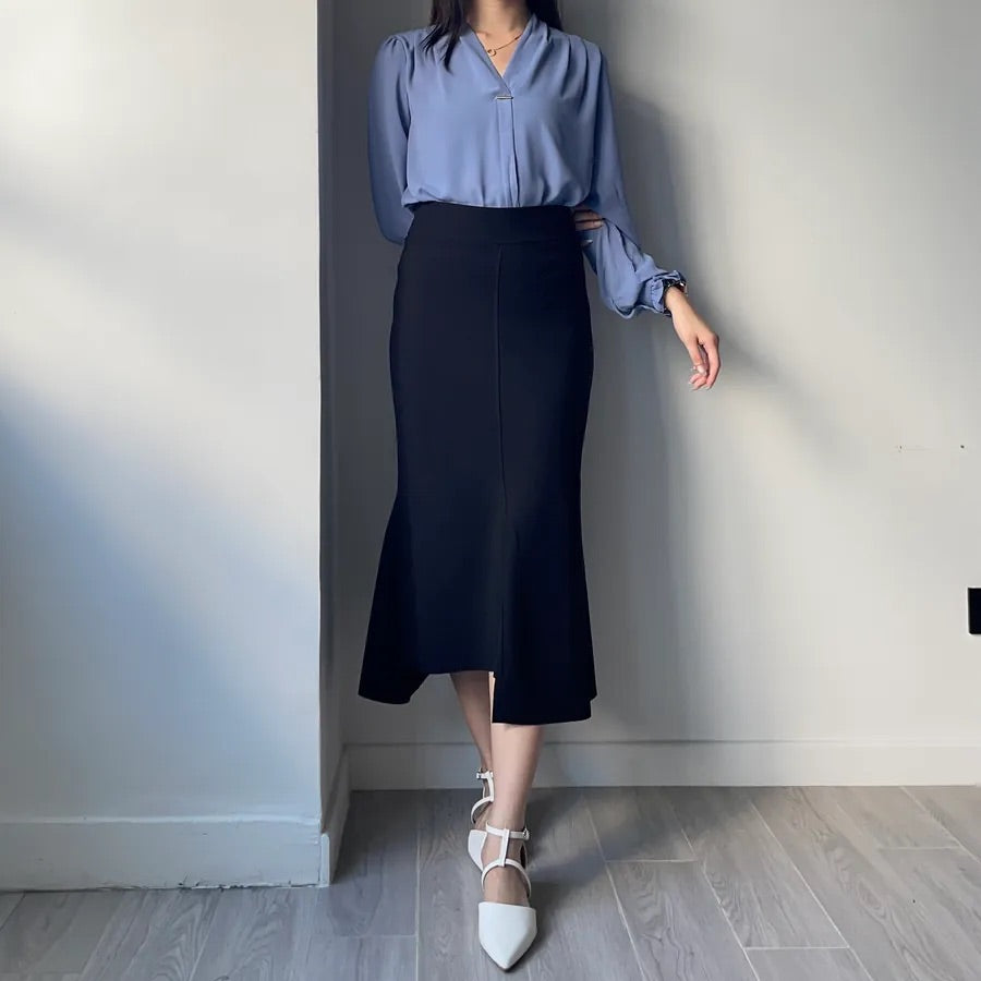 Unbalanced Fishtail Split Midi Skirt (2colors)