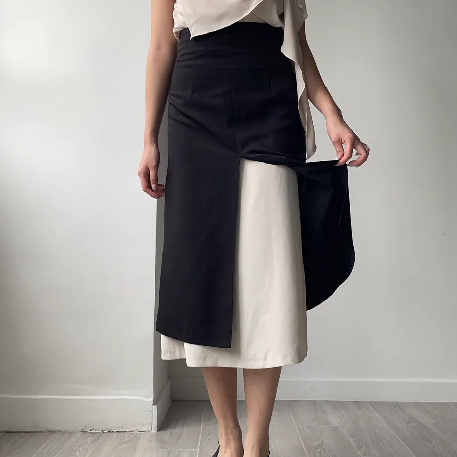 Double Layer Split Midi Skirt (2colors)