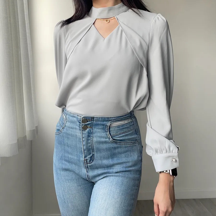 Heart Hollow Out Blouse (2colors)