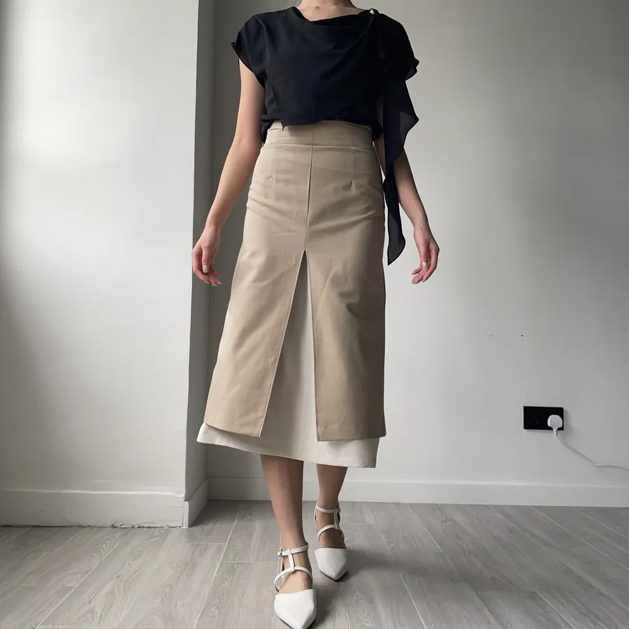 Double Layer Split Midi Skirt (2colors)