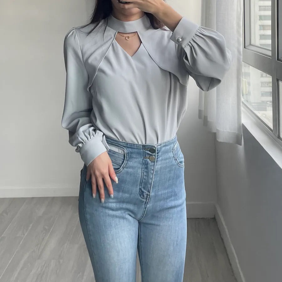 Heart Hollow Out Blouse (2colors)